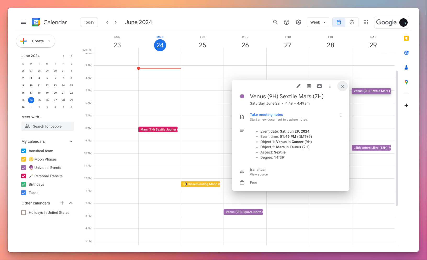 Example desktop calendar